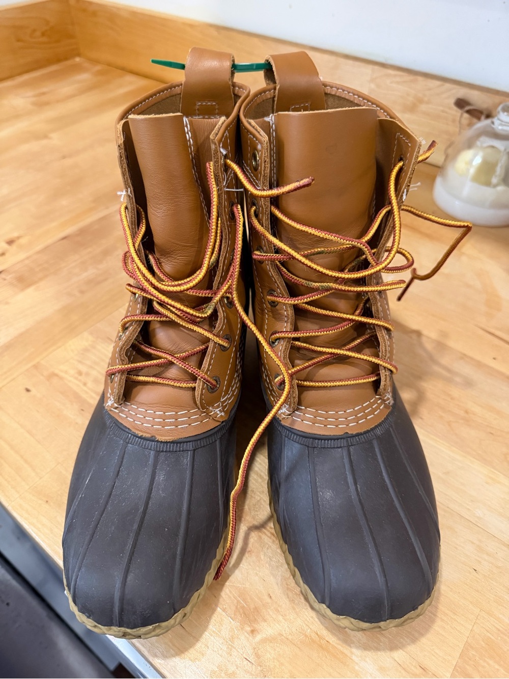 LL Bean Boots Leather & Dark Brown Rubber Duck Boots - Waterproof Lace-Up